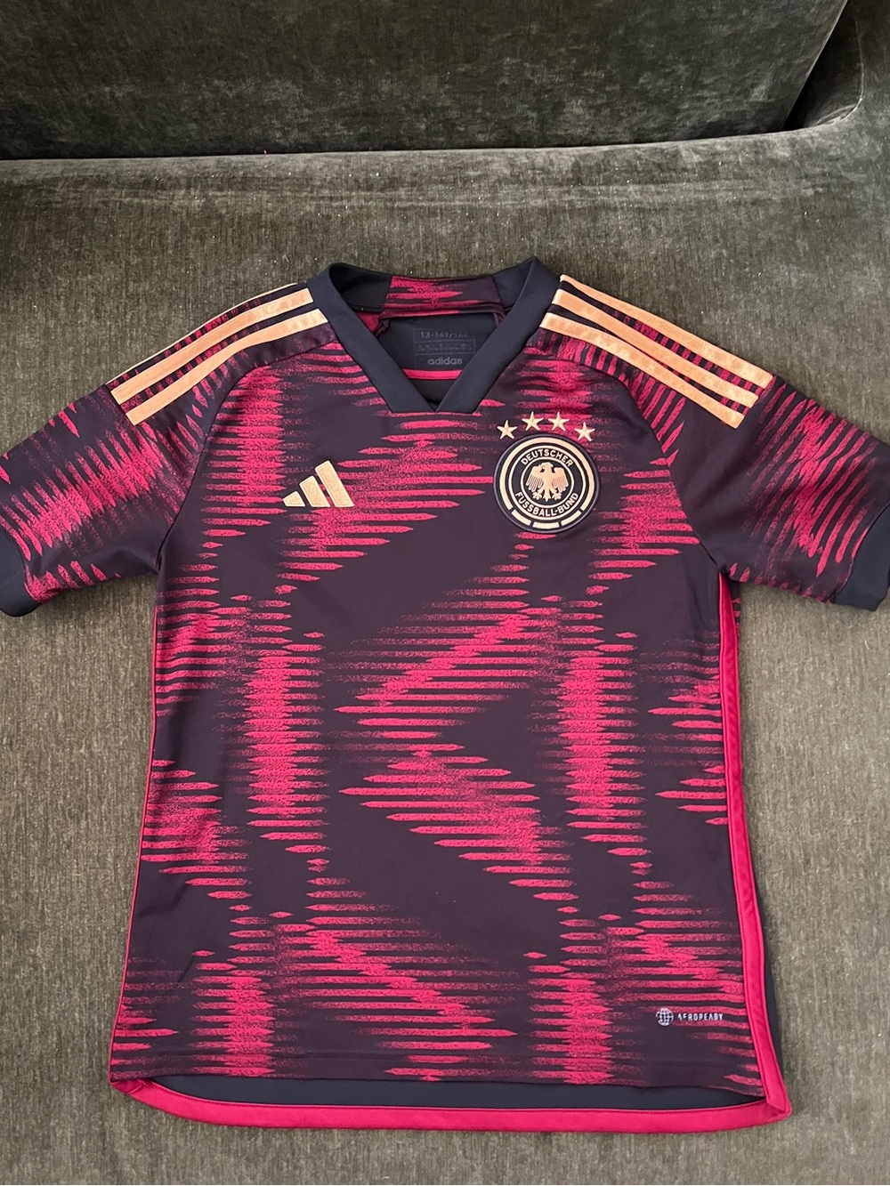 adidas Kids Football Jersey in Maroon & Pink with Gold Trim